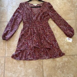 BeBop Burgundy Paisley Long Sleeve Dress